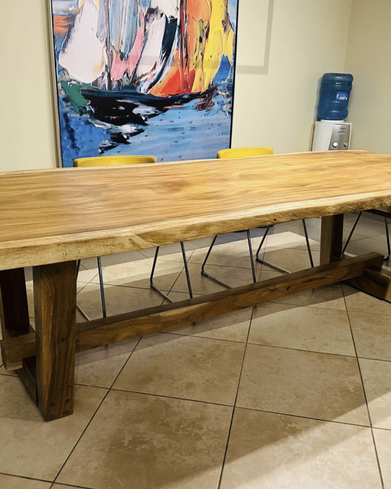 Live edge dining table in Dominican Mahogany